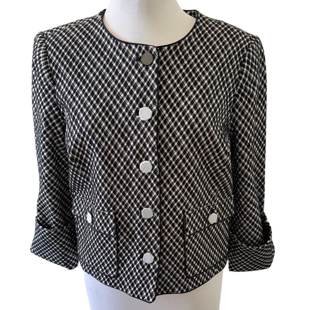 NEW SPANX Women’s PONTE Lady Jacket Jacquard Plaid Cropped Blazer Black Large - Picture 2 of 14